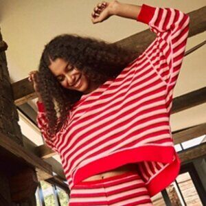 NWT! Free People Make It Happen Pullover Long Sleeve Femme Red Stripe Medium